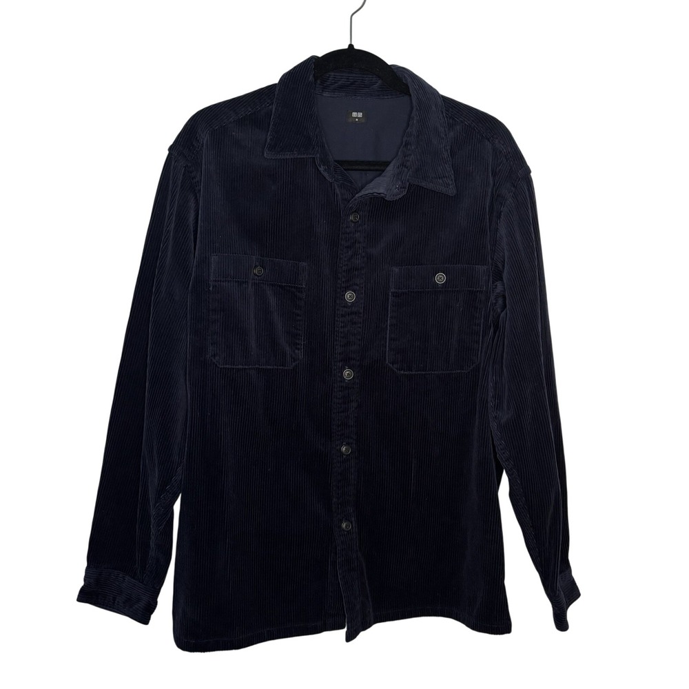 Uniqlo Corduroy Shirt Mens M Blue Button‎ Up Long Sleeve Utiity Neutral